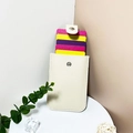 Cream PU leather card holder with layered slots and snap button closure - Milky White
