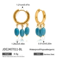 Detaillierte Größentabellen für wasserfeste, hypoallergene Gold-Edelstahl-Ohrringe mit Türkis - Drei Blaue Türkis Stil (JDE2407011-BL)
