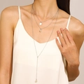 Chic silver layered necklace with minimalist round pendants on triple delicate chains - Silver 3-Layer Round Pendant Layered Clavicle Chain (8337)