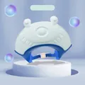 Blue and white cartoon silicone baby shower cap with adjustable strap and ear guards - Jumping Fish Shape Blue Green