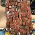 Perles cubiques en pierre naturelle rouge brun pour la création de bijoux DIY - 4x4mm (Environ 38cm Fil) / Pierre Rouge Sésame