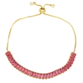 Detailed macro view of adjustable golden box chain bracelet with rose red zircon stones - Rose Red