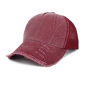 Gorra trucker de algodón lavado y malla en color burdeos con bordes deshilachados - Ajustable / Burdeos