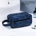 Blaue Kulturbeutel für Herren mit Marmortextur und PU-Leder, Größe 22x11x11cm - Blau Klein