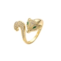 Gold plated fox ring with micro-set zircon accents and green gem eyes for women - Zircon Paved Fox