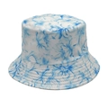 Detail of blue floral print on white sun hat with reinforced stitching on the brim - M (56-58cm) / Blue