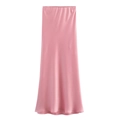 Detail shot of pink satin midi skirt showing smooth silk texture and fabric luster - Pink