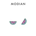 S925 sterling silver watermelon stud earrings featuring pink and green zircon stones - Silver