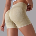 Short de yoga sans couture taille haute avec effet froissé aux fesses jaune moutarde - S / Kaki
