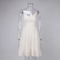 Abito estivo bianco a balze in cotone con scollo a V e spalline sottili - S / Bianco Sporco