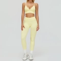 Ensemble de yoga jaune clair sans couture avec brassière col en V et legging taille haute - S / Haut Et Bas / Ensemble deux pièces / Jaune crème