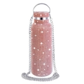 Pink rhinestone studded stainless steel thermos with detachable silver chain strap - Rose Gold / 350ml (12oz) With Aluminum Chain