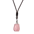 Pink crystal stone pendant necklace with brown woven cord and silver fastener - Rose Quartz Style (NSN00129)
