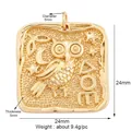 Golden owl and moon relief pendant 24mm square alloy charm for DIY jewelry making - Square Owl-Gold