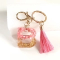 Llavero letra B de resina rosa con láminas de oro, nácar y borla de moda para bolso - Letra B