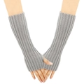 Detail shot of light grey knitted long fingerless gloves showing warm textured fabric - One Size / Light Gray
