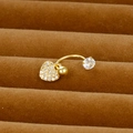 Close-up of gold heart-shaped zircon belly ring with S925 hallmark on a velvet tray - Heart Design Style (Y20370-3)