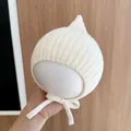Ribbed knit baby pixie hat with earflaps and top point in a cream white finish - Cap circumference 40-48cm, suitable for 3-18 months / Elf Hat Beige