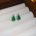 Elegant silver earrings with green hollow gourd jade stones and diamond accents - Silver Earring Post Silver-Green Gourd Zirconia Stud Earrings
