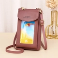 Touchscreen crossbody phone bag in dusty rose litchi leather with adjustable strap - Deep Pink