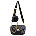 French style black quilted crossbody bag with gold chain and round coin purse - Upgraded / Black