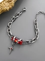 Collana gotica d'argento con gemma rossa e pendente a croce a forma di stella - Argento Rosso