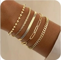 Ensemble de 5 bracelets dorés avec chaînes à billes, serpent et trombone portés au poignet - Set de 5 pièces / Bracelet Or Style 7