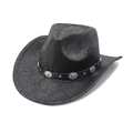 Chapeau de cowboy noir classique avec bande à rivets vintage et texture en faux daim - M (56-58cm) / Noir