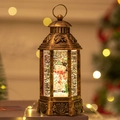 Bronze Christmas lantern with snowman and LED lights in warm white glow - Calling Snowman