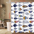 Close-up of waterproof polyester shower curtain with colorful sea fish pattern 180x180cm - 90*180cm / Aqua