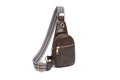 Dark brown retro faux leather chest bag with a black and white geometric woven strap - Small / Dark Camel