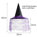 Halloween witch hat detail with size dimensions 60cm height and 38cm base diameter - One Size / Purple