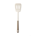 Spatule ajourée en silicone beige avec manche marron pour poêles antiadhésives - Spatule ajourée
