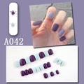 Short square matte press-on nails in deep purple and light blue-grey finish, model A042 - A042 Purple Contrast (A042)
