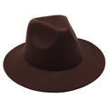 Detailed view of the dark brown wool fedora with flat brim and classic center dent crown - One Size / Coffee