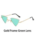 Fashion punk triangle sunglasses with gold metal frame and green resin lenses - Gold Frame Green