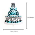 Zebra pattern three-tier cake foil balloon in blue and white for birthday decorations - Large Three-Tier Cake Blue