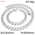 Hip hop style silver stainless steel Cuban link necklace and bracelet set 9mm wide - Necklace 45cm + Bracelet 21cm (KS220803-Z)