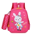 Pink toddler backpack with cartoon rabbit print and matching pencil case set - Rose Red Bow Rabbit