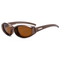 Retro brown oval Y2K sunglasses with tinted lenses and metallic temple details - Tea Frame Tea Lens