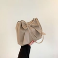 Elegant beige tote bag with large bow decoration for women's minimalist fashion - Khaki