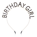 Detail of metal headband featuring black rhinestone Birthday Girl lettering with end caps - Headband Sash Set / Single Black Headband