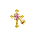 Clou d'oreille croix en acier doré avec zircon rose pour piercing au cartilage - Style Croix en Pierre Ovale Rose Or (ER3072105)