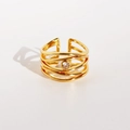 Französischer Vintage Goldring in Lagenoptik mit funkelndem runden Zirkon-Stein - Einstellbar Offen / Gold