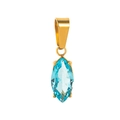 Detail of gold pendant featuring a marquise-cut blue zircon stone on white background - Blue Oval
