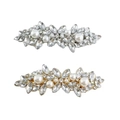 Set of gold and silver leaf hair clips with marquise rhinestones and faux pearls - 2-Piece Style 12