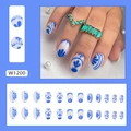Ovale Kunstnägel im blau-weißen Porzellan-Stil mit Blumenmustern, 24er Set für Damen - Blau-Weiß-Porzellan-Kleberstil(W1200)