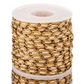 Gold stainless steel Cuban link chain with white enamel detail on white plastic spool - 1 Meter / White