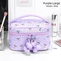 Large purple checkered cosmetic bag with cartoon patterns and double zippers - Lilac Large