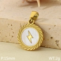 Pendentif rond en acier doré avec nacre blanche et motif éclair brillant - Style d'Éclair (KP116507-ZLA)